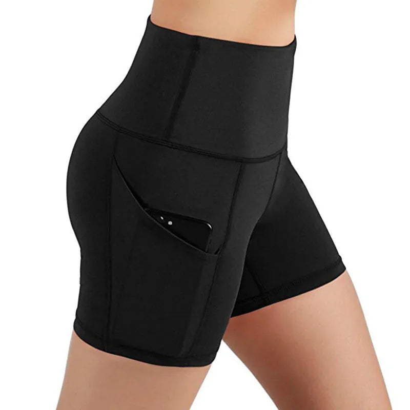 Stylish High Waist Pocketed Women's Yoga Shorts for Gym and Running Fitness