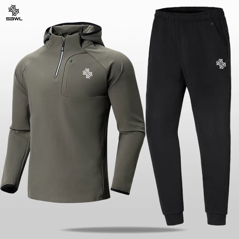 SBWL Men's Warm Long Sleeve Sports Set for Autumn and Winter Outdoor Activities