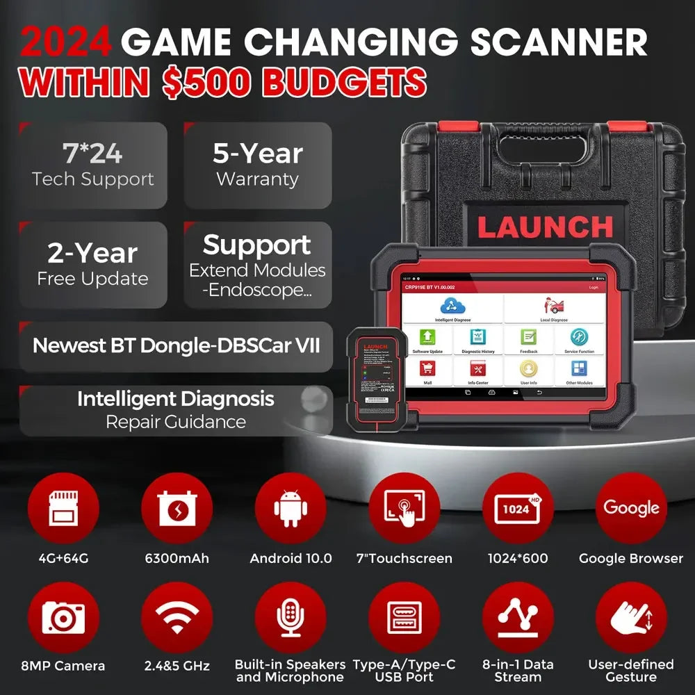 2024 LAUNCH X431 CRP919E BT OBD2 Scanner - Advanced Bidirectional Diagnostic Tool with CAN FD/DoIP Support and Bluetooth Connectivity