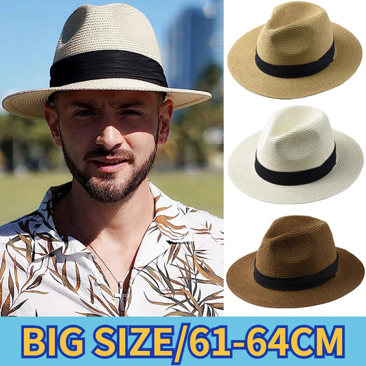 Men's and Women's Plus Size Panama Sun Hats - Wide Brim Straw Hats for Summer Beach Outings