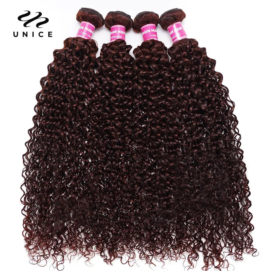 UNICE Reddish Brown Curly Human Hair Bundles - 3PCS 100% Remy Hair Extensions for Sew-Ins and Quick Weaves