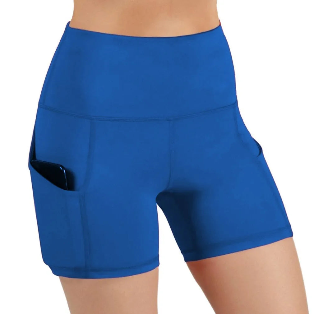 Stylish High Waist Pocketed Women's Yoga Shorts for Gym and Running Fitness