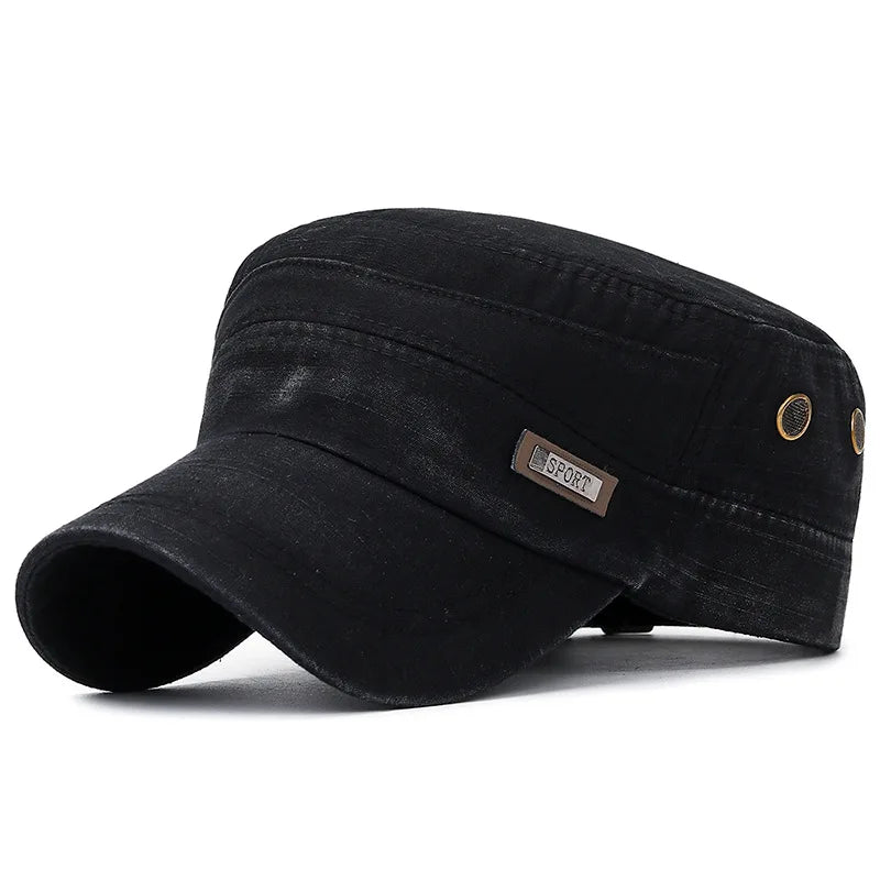 Unisex Vintage Cotton Snapback Cap - Adjustable Flat Top Hat for Outdoor Activities