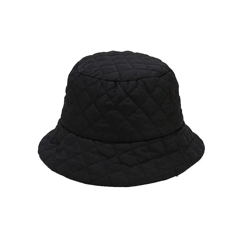 Chic Rhombus Design Winter Bucket Hat for Women - Premium Lightweight Down Cotton Fisherman Cap