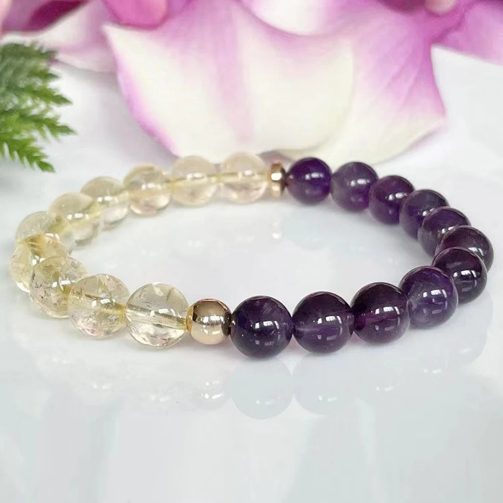 Ruberthen Healing Gemstone Bracelet for Women - Citrine & Amethyst Beaded Mala for Anxiety Relief and Yoga