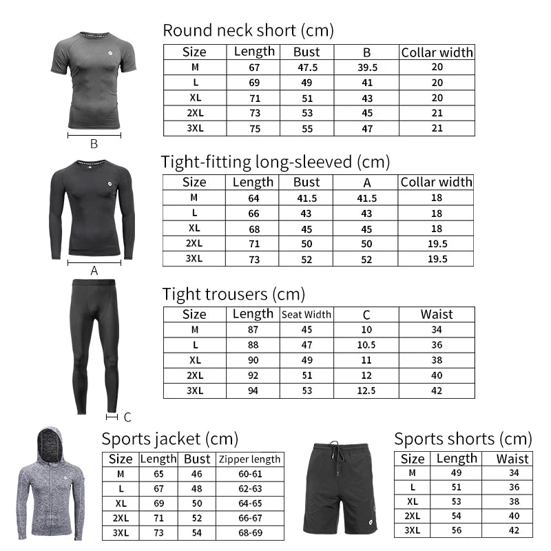 ROCKBROS Men's 5-Piece Tracksuit Set for Gym, Running & Fitness - Quick Drying Compression Sportswear