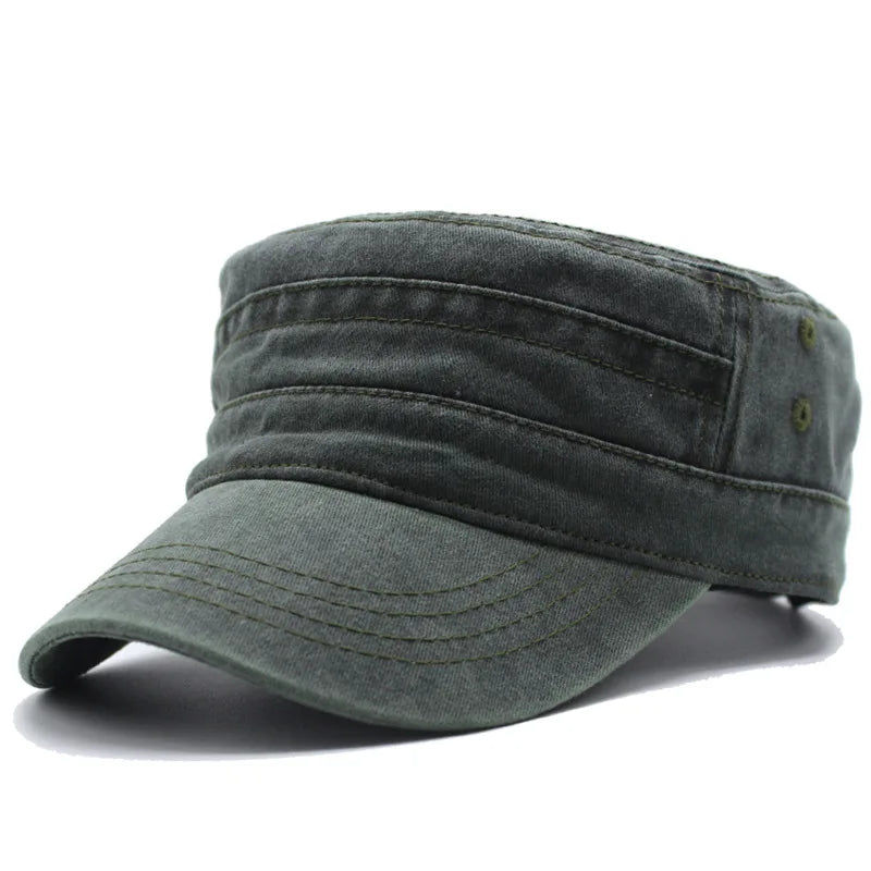 Unisex Vintage Cotton Snapback Cap - Adjustable Flat Top Hat for Outdoor Activities