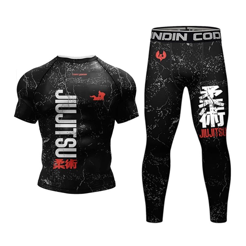 4-Piece Men's Jiu Jitsu Rashguard Set: MMA T-Shirt, Pants & Gym Shorts for Brazilian Grappling and Boxing