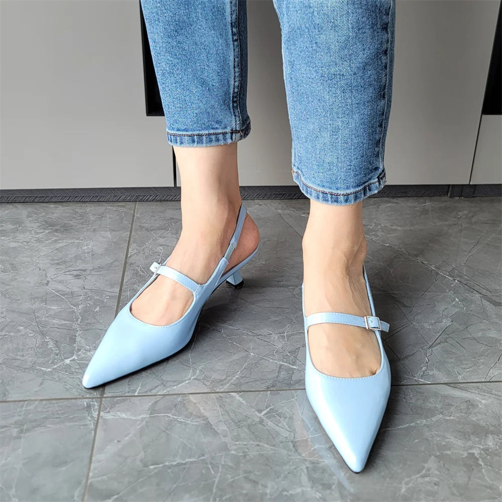 Stylish FEDONAS Women's Genuine Leather Slingback Kitten Heels with Pointed Toe for Parties