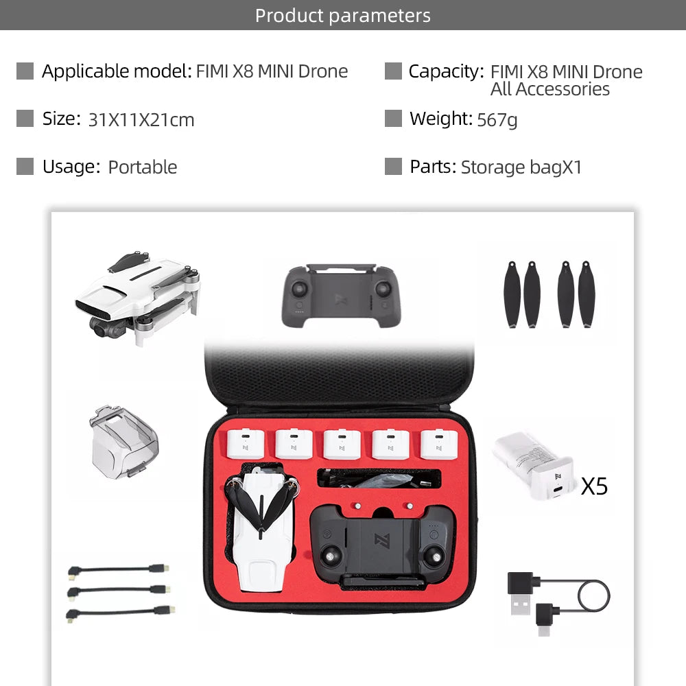 FIMI X8 MINI Drone Carrying Case with Shoulder Strap - Professional Accessories Briefcase for Controller and Batteries