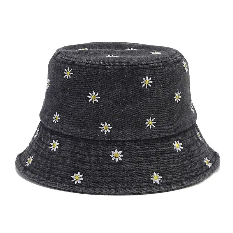 Stylish Embroidered Denim Bucket Hat - Unisex Sun Cap for Year-Round Outdoor Fun