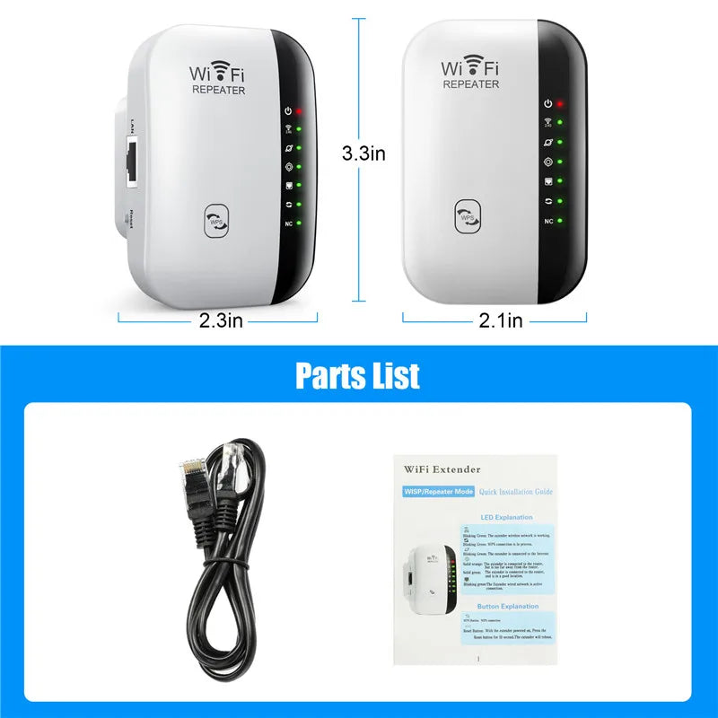 300Mbps Wireless Signal Booster and Wi-Fi Extender for Home and Office - Easy Setup and Universal Compatibility