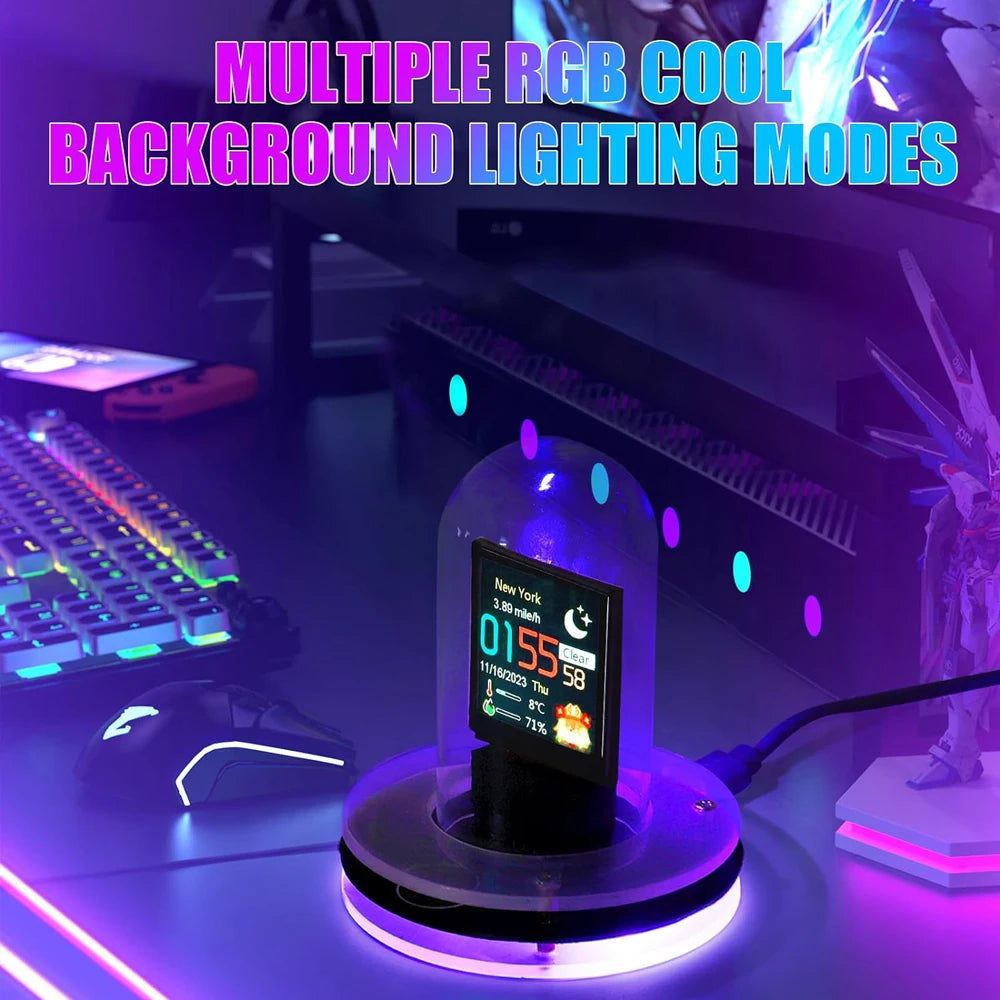 Crypto Chic Nixie Tube Alarm Clock with Custom RGB Lighting & Personal Photo Gallery