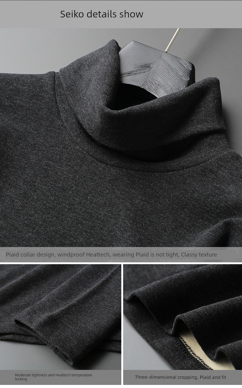 Luxurious Mulberry Silk Dralon Thermal Turtleneck Shirt for Men - Winter Long Sleeve Fleece Slim-Fit Top