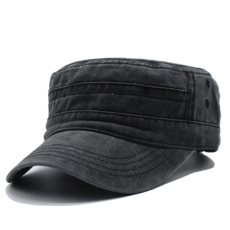 Unisex Vintage Cotton Snapback Cap - Adjustable Flat Top Hat for Outdoor Activities