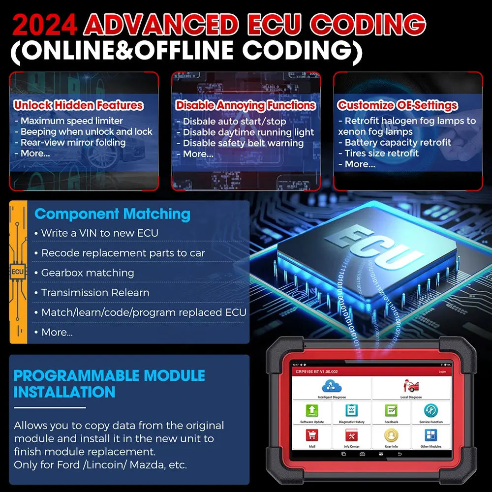 2024 LAUNCH X431 CRP919E BT OBD2 Scanner - Advanced Bidirectional Diagnostic Tool with CAN FD/DoIP Support and Bluetooth Connectivity