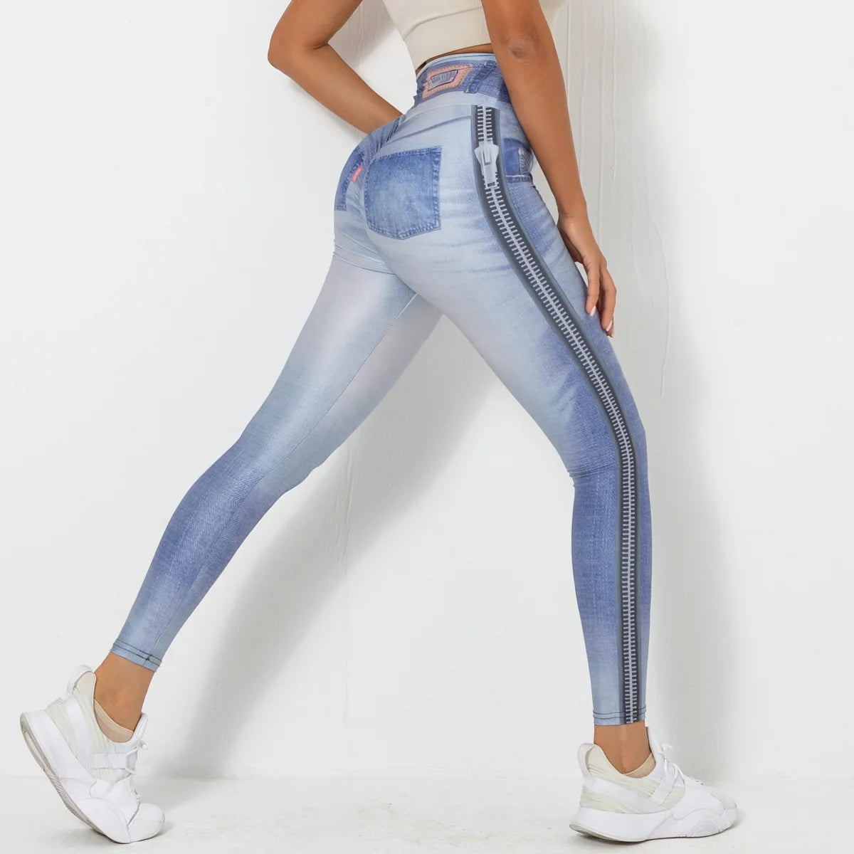 High Waist Scrunch Yoga Leggings for Women - Denim-Look Push Up Fitness Tights