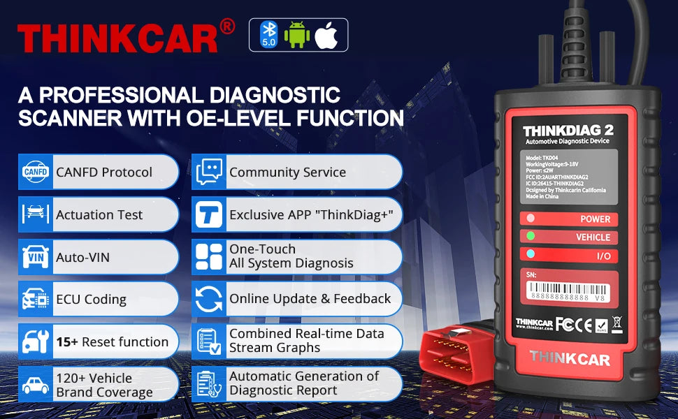 THINKCAR ThinkDiag 2 Pro OBD2 Diagnostic Scanner with All-System Support and Advanced Reset Functions