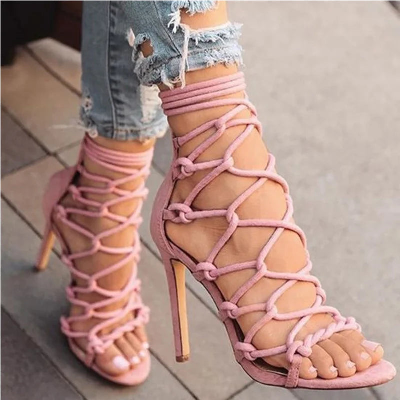 Chic Women's Cross Strap Open Toe High Heels Sandals for Summer 2024