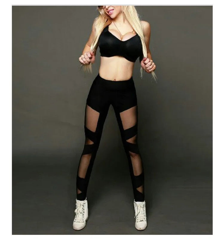 High Waist See-Through Mesh Leggings for Women - Stylish Cross Sports & Dance Pants