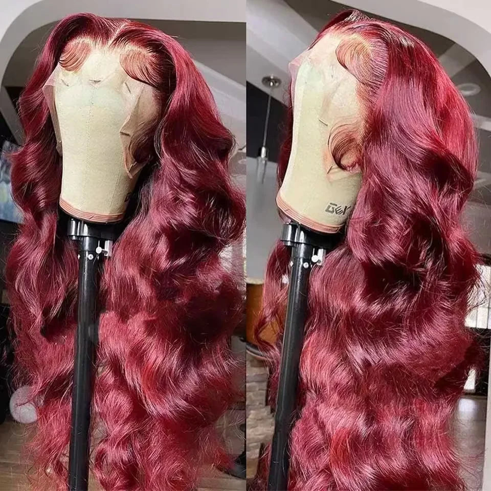 Burgundy Body Wave Lace Front Human Hair Wig for Black Women - 99J Remy HD Frontal Hairpiece