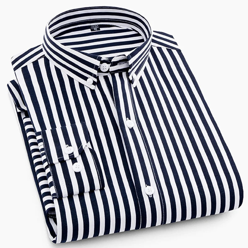 Premium Striped Long Sleeve Formal Shirt for Big and Tall Men - Spring/Summer Collection