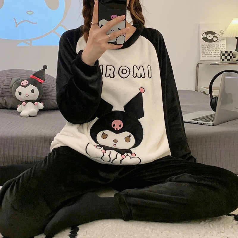 Cozy Sanrio Kuromi Winter Pajama Sets for Women - Adorable Soft Sleepwear & Cartoon Home Wear Gift