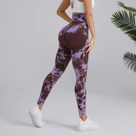 Colorful Tie-Dye High-Waisted Seamless Leggings for Women's Gym and Pilates Fitness