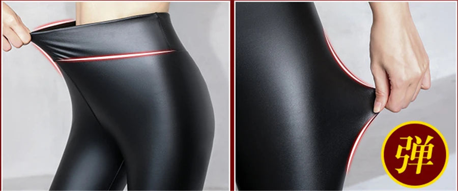 High Waist Fleece Lined Winter Leggings for Women - Thick Warm Lamb Fluff Slim Fit Pencil Pants in Black