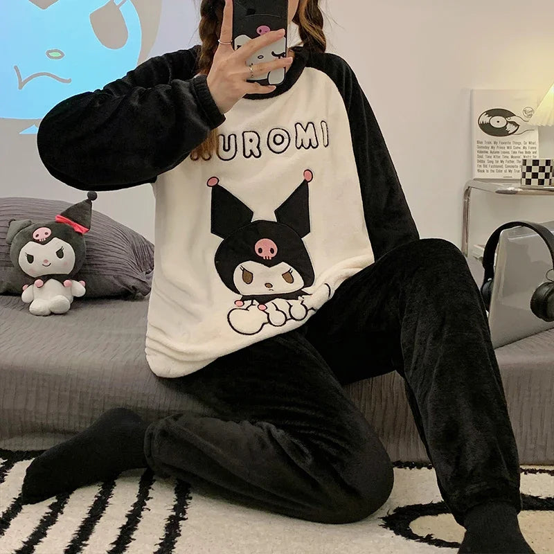 Cozy Sanrio Kuromi Winter Pajama Sets for Women - Adorable Soft Sleepwear & Cartoon Home Wear Gift