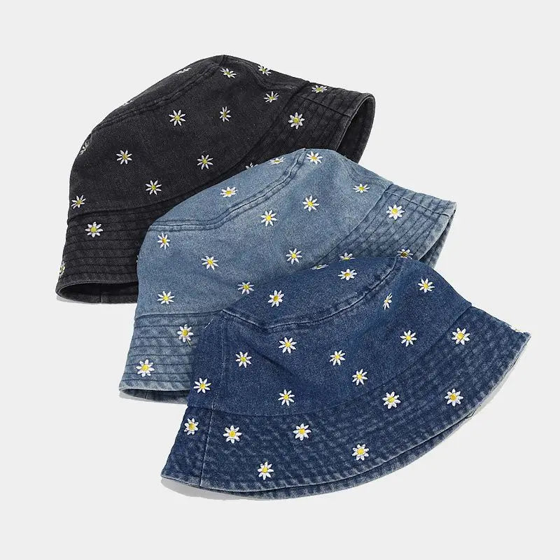 Stylish Embroidered Denim Bucket Hat - Unisex Sun Cap for Year-Round Outdoor Fun