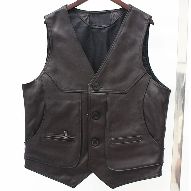 Waistcoat Multi Cowhide Pocket Mens Suit Dress Vest Genuine Leather Weskit Vest For Big and Tall Man Real Leather Blazer Vest