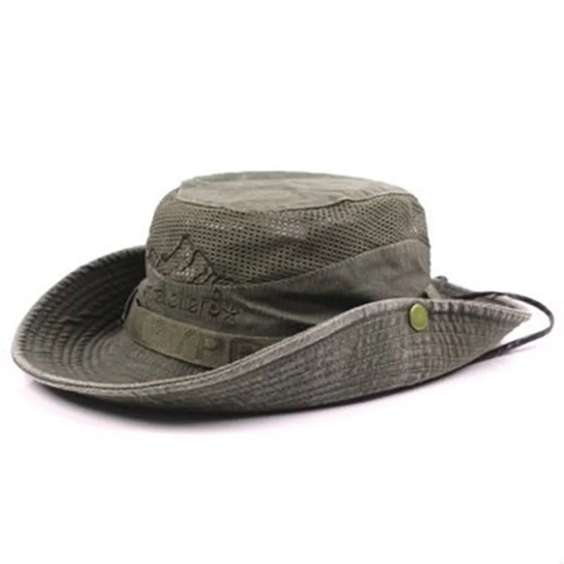 Unisex Retro Cotton Mesh Bucket Hat - Summer Sun Protection for Beach, Fishing, and Travel