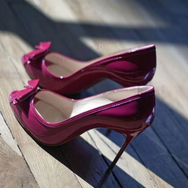 Chic Purple Bow Knot Peep Toe Stiletto Heels - Stylish Patent Leather Pumps for Women 2024