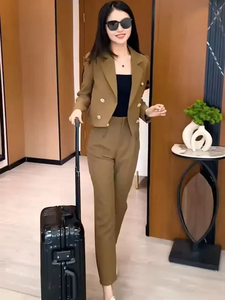 Baggy Blazer and Pant Sets for Women 2 Pieces Office Spring Autumn Suits Trousers Woman Wear To Work Professional Casual Elegant