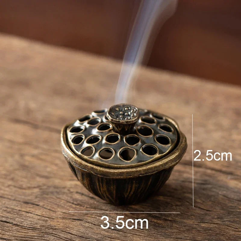 Alloy Incense Burner Stick Holder Plate - Buddhism Lotus Censer, Bronze Nasturtium Incense Burner with Dragon Design for Home Decor