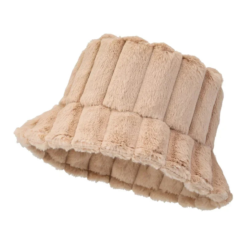 Chic Faux Fur Bucket Hat for Women - Warm Lamb Wool Fisherman Cap for Fall and Winter Activities