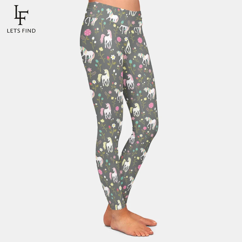 LETSFIND Women's High-Waist Unicorn Print Leggings - 3D Horse Pattern Fitness Pants for Stylish Workouts