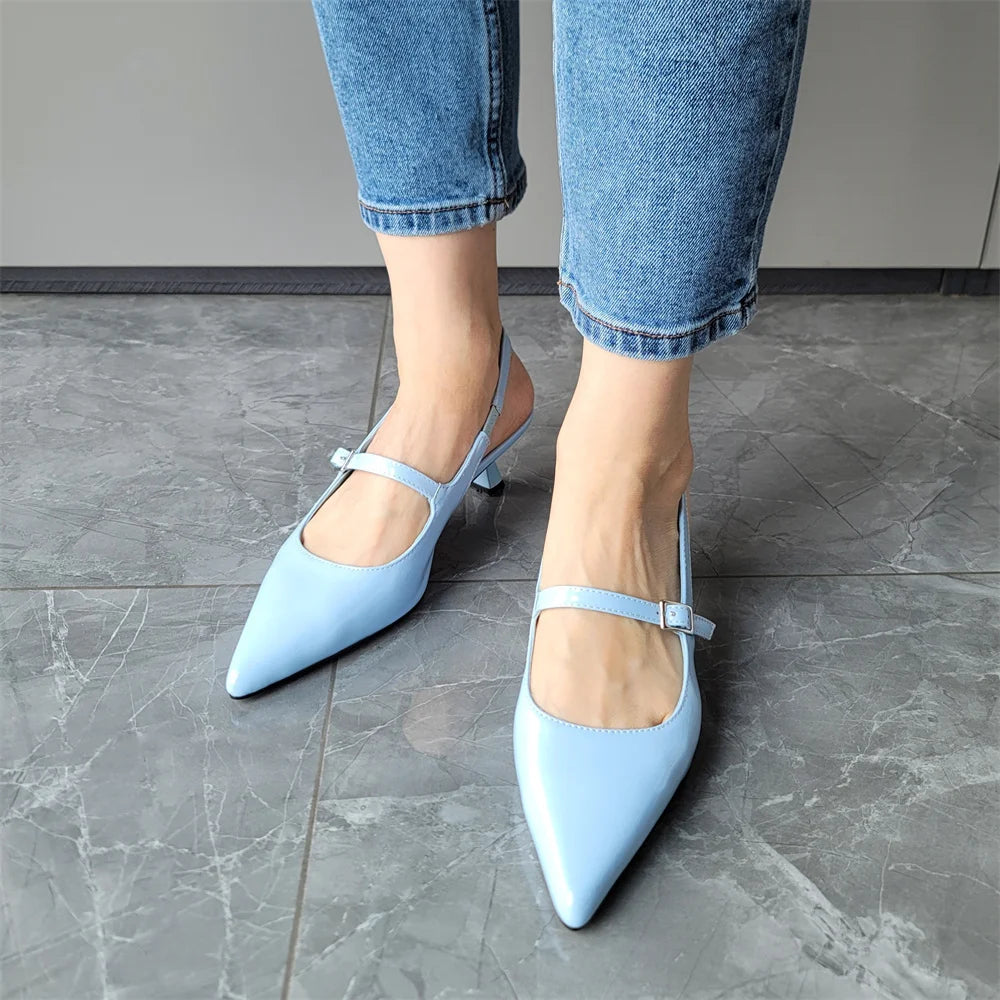 Stylish FEDONAS Women's Genuine Leather Slingback Kitten Heels with Pointed Toe for Parties