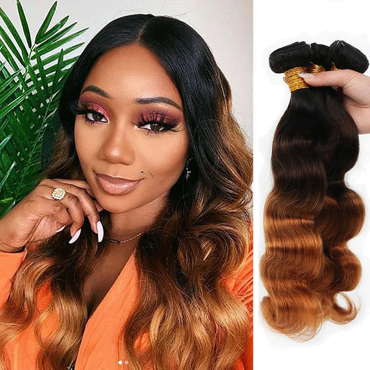 Ombre Brown 10A Brazilian Body Wave Remy Hair Extensions – T1B/4/30 Bundles (Set of 3)