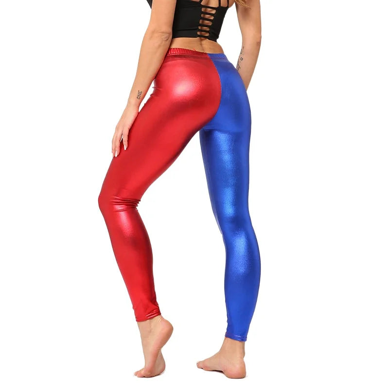 Glamorous Stretchy Fitness Leggings for Women - Shiny Clubwear Trousers in Silver, Black, Gold, and Red - Elastic Skinny Sport Fashion Pants