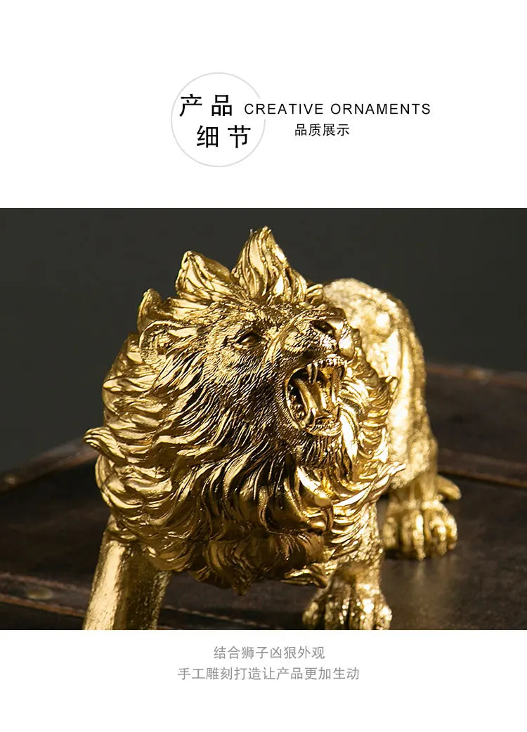 Resin African Animal King Statue Golden Lion Figurines Home Living Room Office Wild Power Crafts Decors Desktop Ornaments Gift