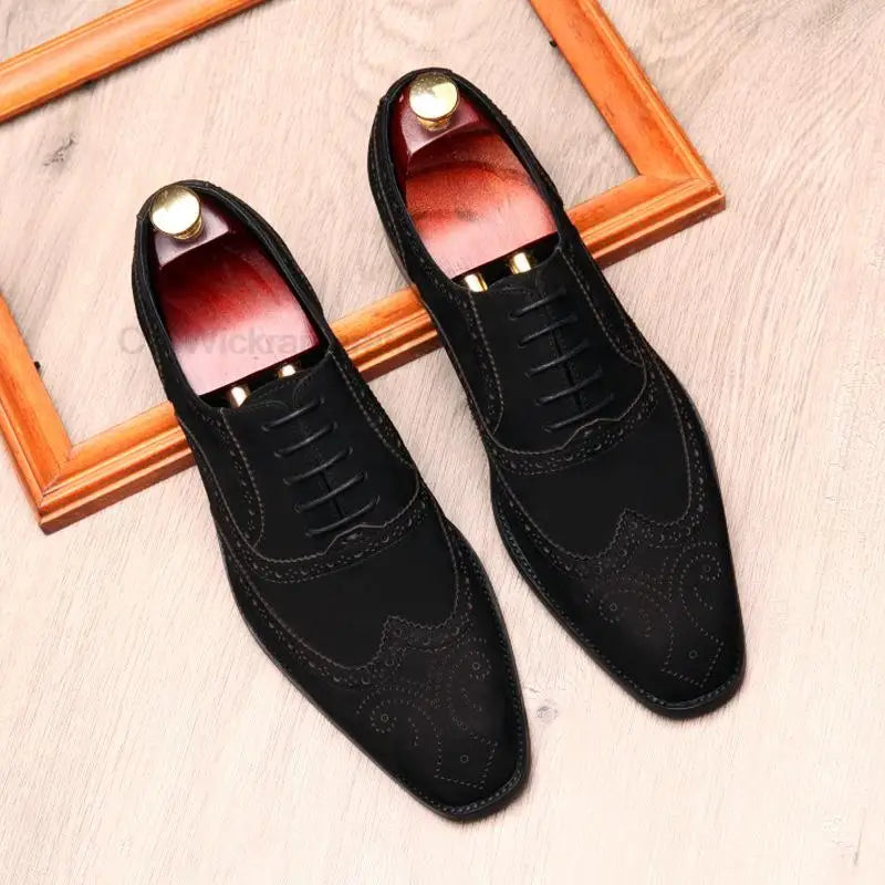 Stylish Handmade Genuine Leather Oxford Dress Shoes for Men in Black or Brown Suede - Perfect for Business, Parties, and Weddings