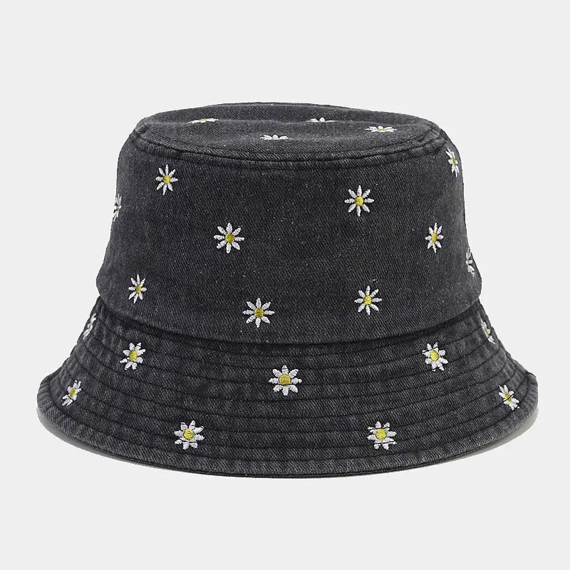 Stylish Embroidered Denim Bucket Hat - Unisex Sun Cap for Year-Round Outdoor Fun