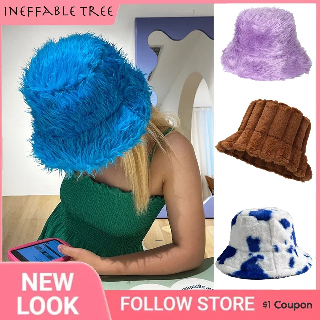 Chic Faux Fur Bucket Hat for Women - Warm Lamb Wool Fisherman Cap for Fall and Winter Activities