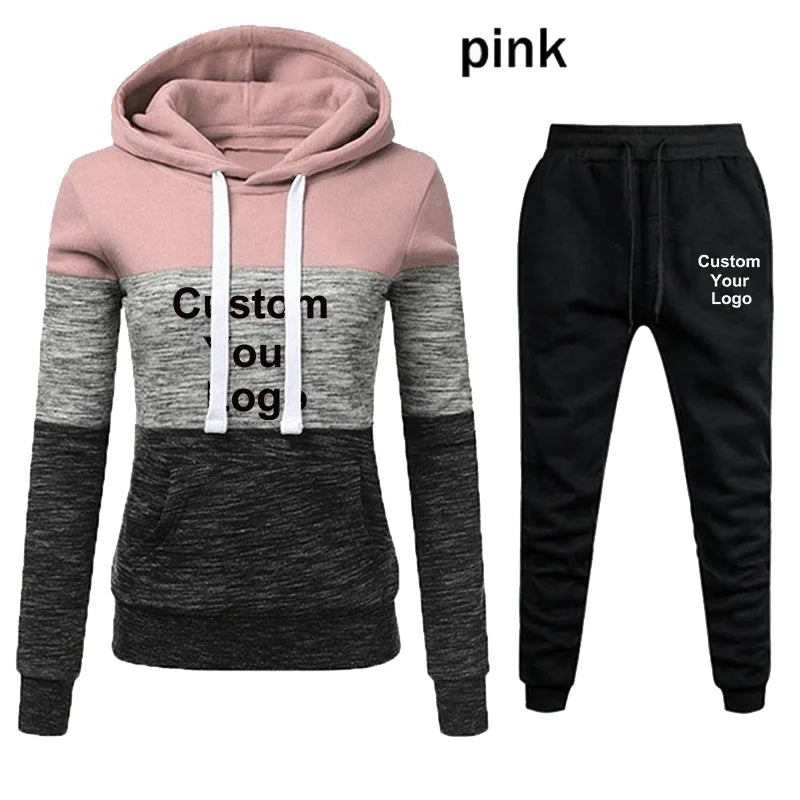 Personalized Women's Jogging Tracksuit: Custom Logo Hoodie & Sweatpants Set