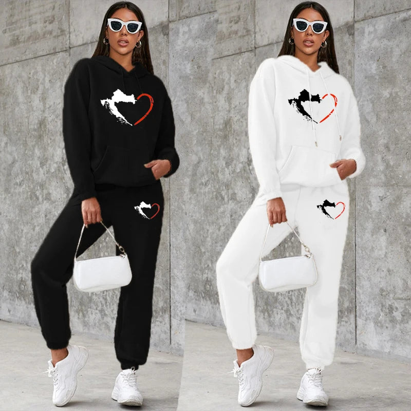 Chic Women's Hooded Sweatshirt and Sweatpants Set for Autumn-Winter Comfort