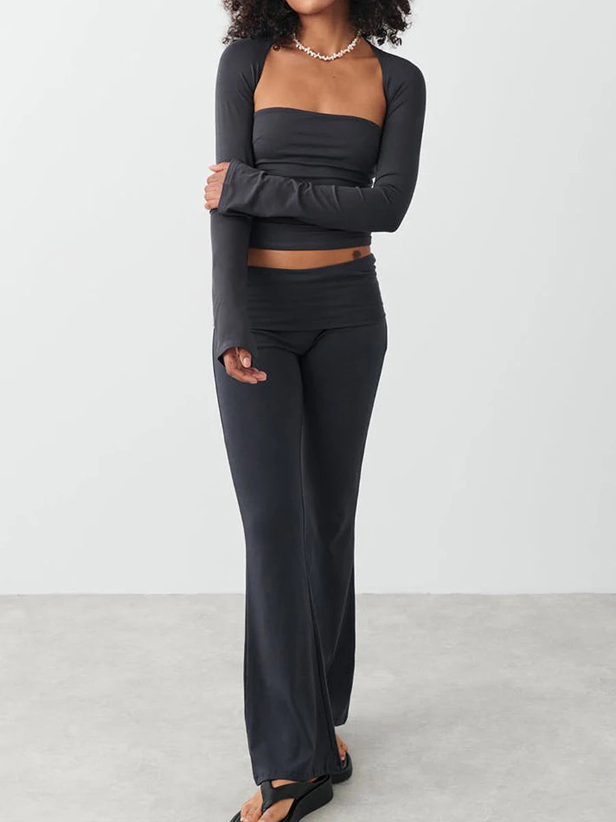 Trendy Women's Lounge Set: Comfy Crop Top & Stylish Yoga Pants Combo