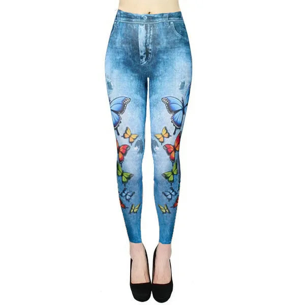 2024 Fall/Winter (XL.XXL.XXXL) Women's High-Waisted Elastic Denim-Look Leggings for Fitness and Yoga