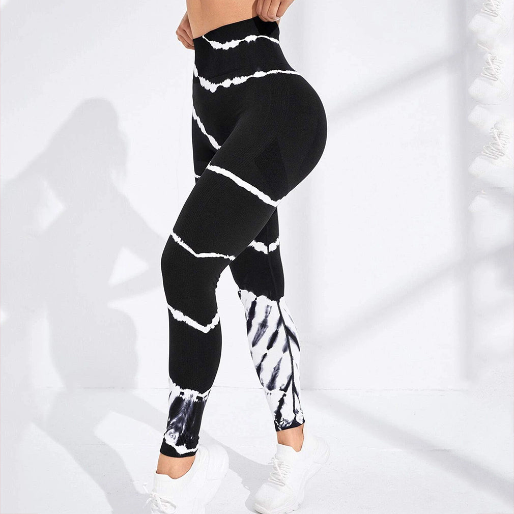 High-Waisted Striped Tie Dye Fitness Leggings with Seamless Butt Lift Design for Ultimate Comfort and Performance